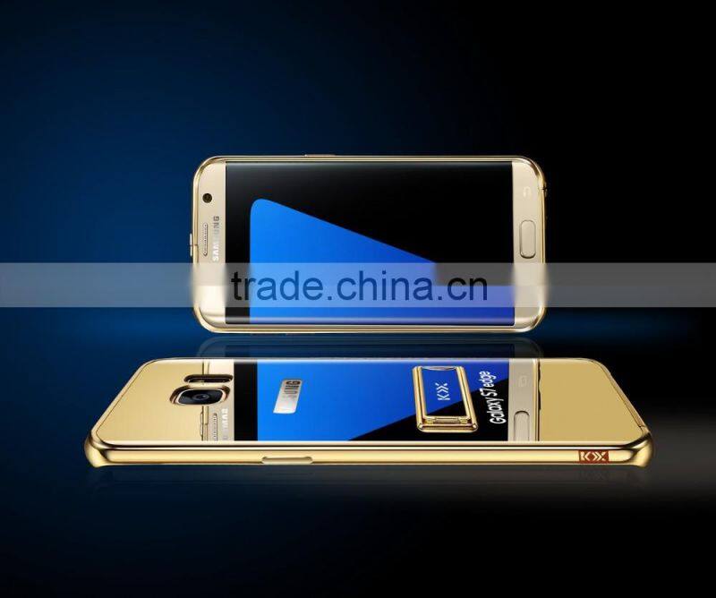 KXX Gold Series Stainless steel Bumper with Acrylic backplaneck Case for Samsung S7 edge Luxury Mirror Back Stand Case MT-5580