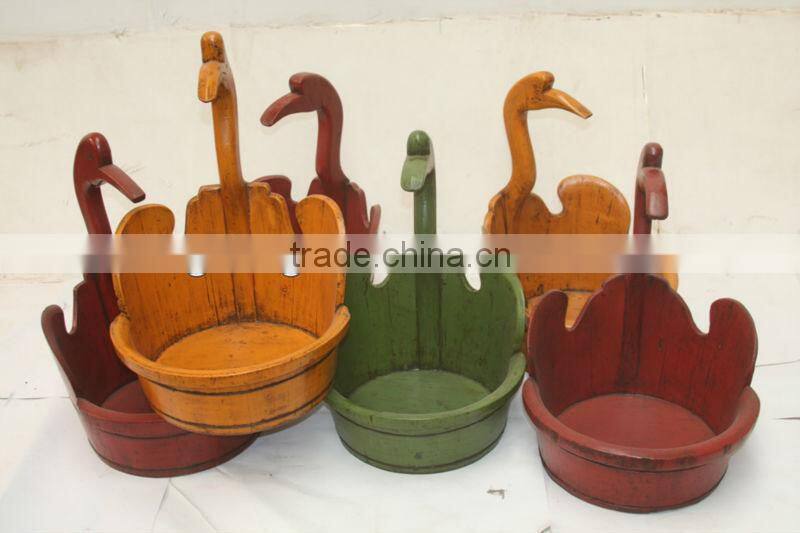 Chinese antique colorful wooden decorative barrels