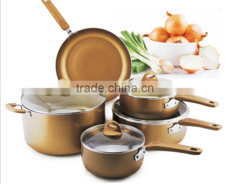 9Pcs Gold Color Non-stick Aluminium cookware set with glass lids