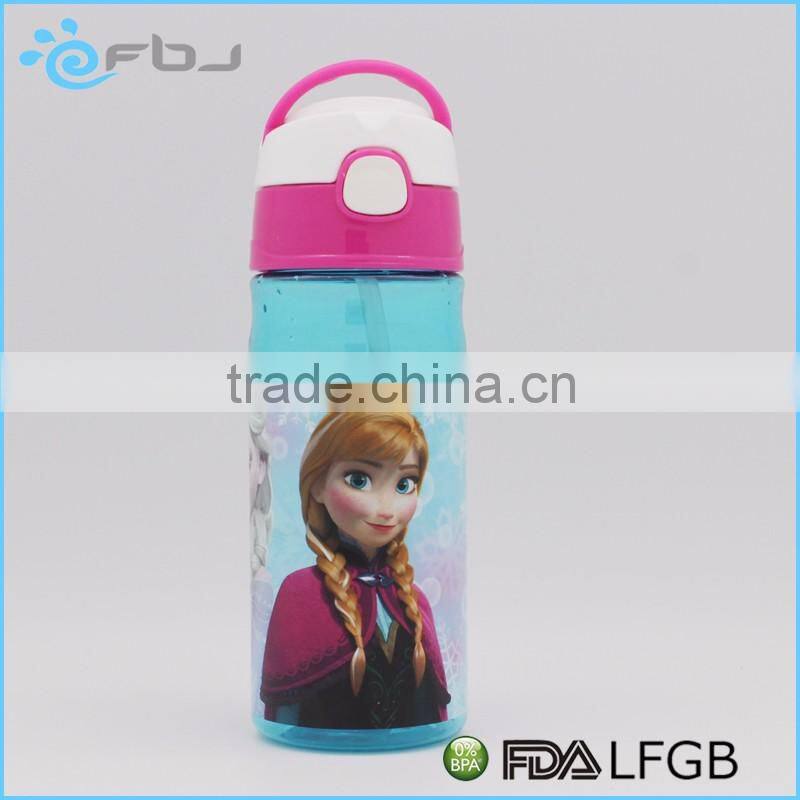 Cartoon Style Plastic Drinking Children Water Bottle With Flexible Straw /
