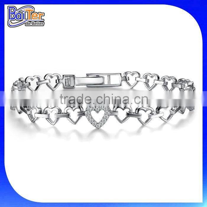 Top Quality 925 Sterling Silver Pave Diamond Heart Tennis Bracelet