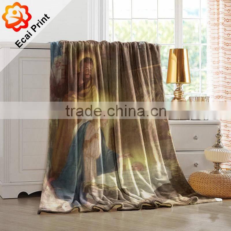 2016 fashion customize heat transfer printed flannel blanket