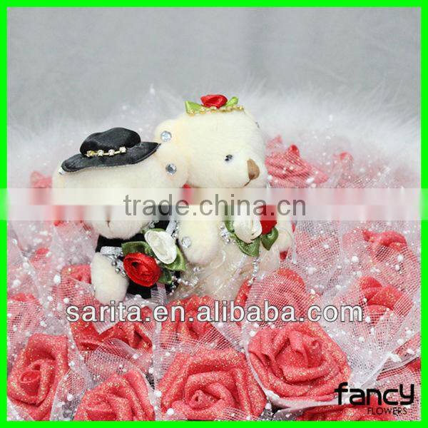 couples lovely teddy bears 38 pink roses plush doll bouquet toy originality artificial flowers romantic birthday festive gift