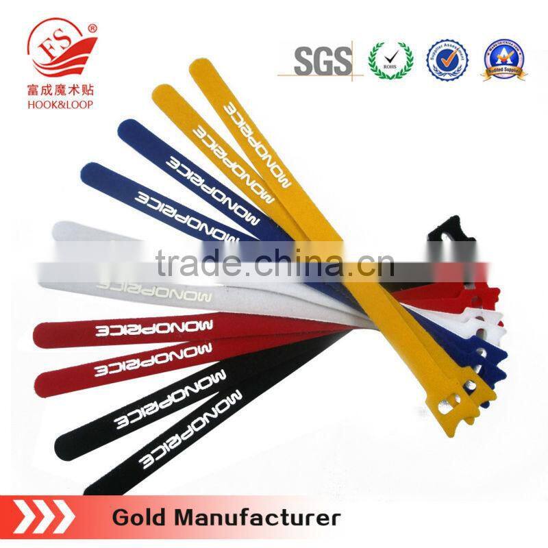 12x200mm custom self grip double sides nylon hook and loop cable tie with logo print