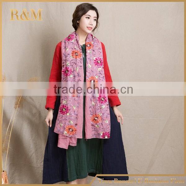 2016 colorful cotton and linen floral embroidered scarf and shawl,women india malaysia hijab scarf