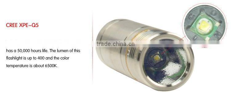 LuckySun 304 stainless steel mini LED flashlight in led flashlights 16340 torch light rechargeable battery