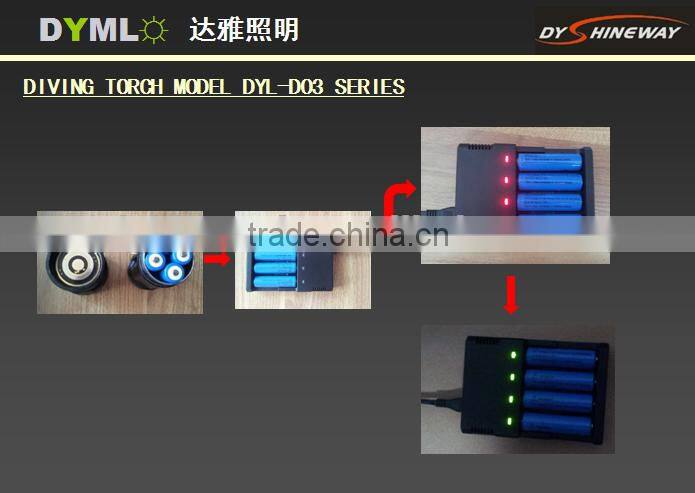 DY-D03 super bright led diving light,3*XML LEDS,30w,3500lm,piezoelectric switch,4*18650liion battery ,runtime 2 hours with full