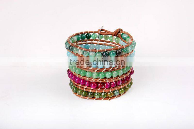 Hand-woven natural gem bracelet bangle multilayer leather bracelet women fashion wrap bracelet jewelry wholesale