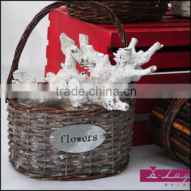 flower wicker basket with handle