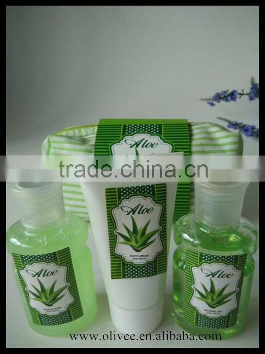 80ml aloe vera scented bath set with cosmetic bag