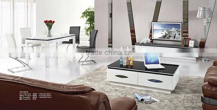modern design glass top white wooden tv cabinet with drawers
