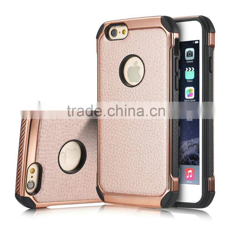 Lichi Texture Hybird TPU+PC Armor Case for iPhone 6 6s 6 Plus 6s Plus Samsung s7 s7edge 2 in 1 Electroplating Cases