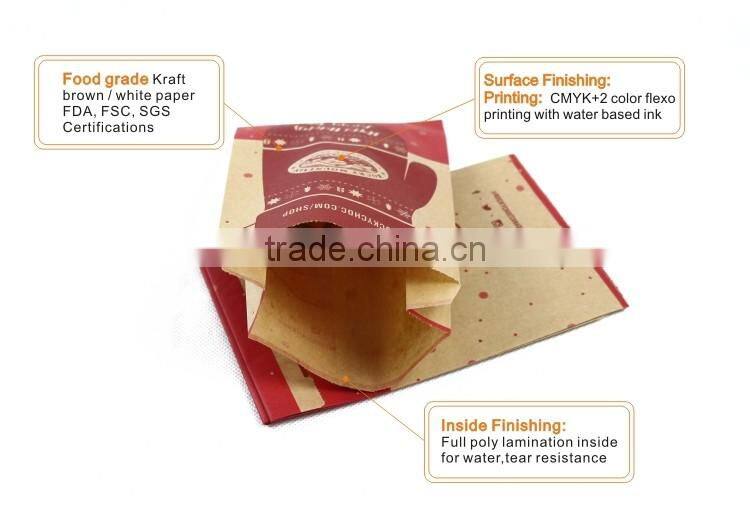 Wholesale Eco friendly food grade greaseproof kraft paper bag for bread packaging
