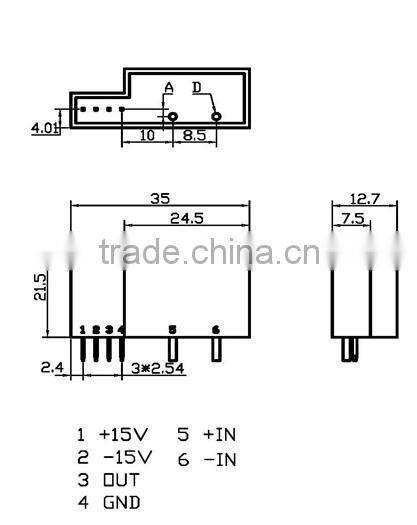 Hall effect DC AC pulse and irregular current transducer / sensor RCB46A-5 (Ipn=5A)