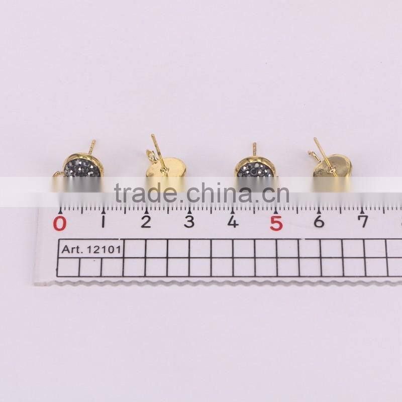 Cute Size 8mm Rhinestone Beads Round Shaped Metal Stud Earrings Gold Tone Studs Jewelry
