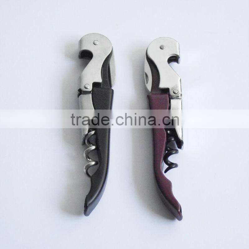 Double Hinged Waiter Style Corkscrew Wine Opener- Dark Red