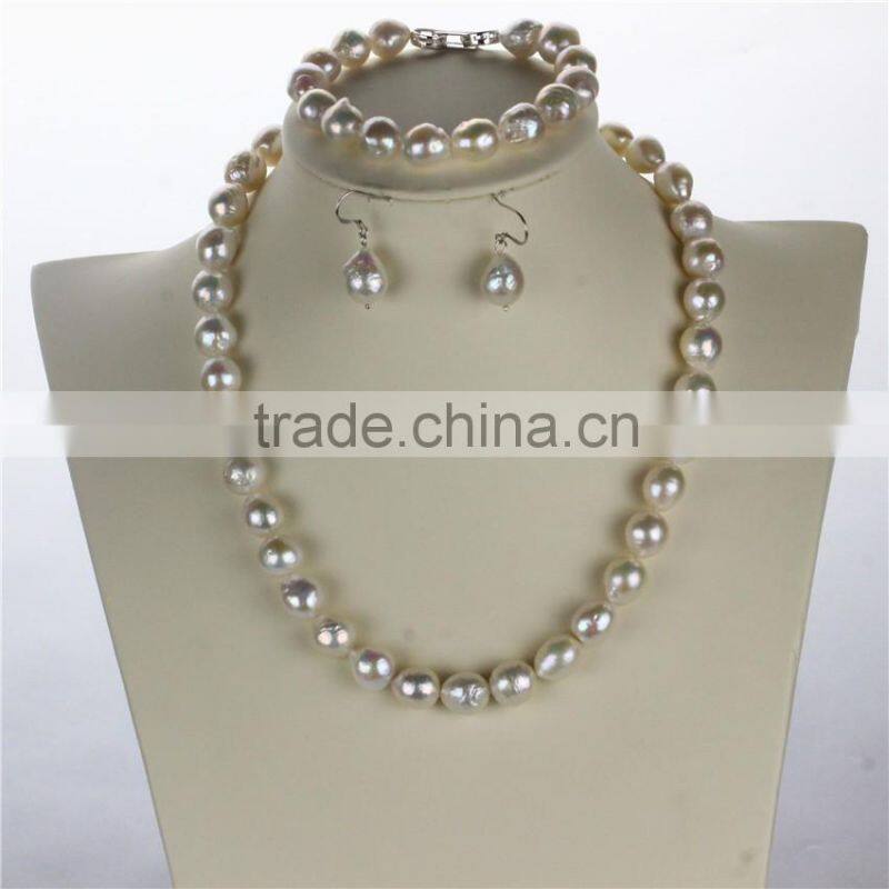 10-12mm AA white edison round wedding freshwater pearl set, fashion necklaces pearl set