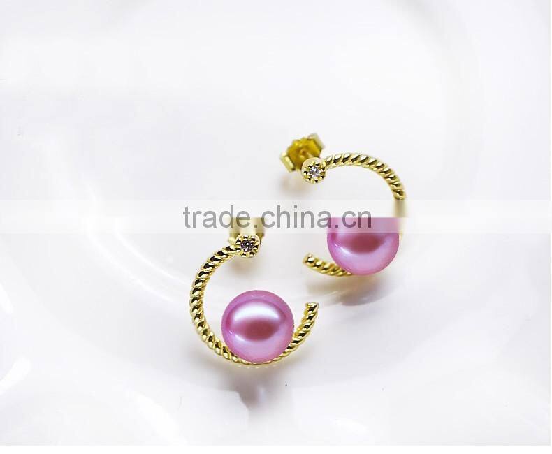 7-8mm size natural freshwater pearl earrings white color pink color and purple