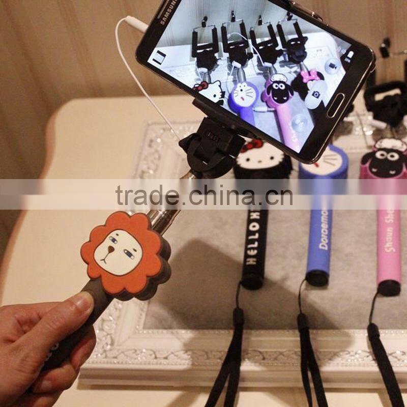 Most popular cartoon shape selfie stick, Colorful Smartphone Monopod Selfie Stick