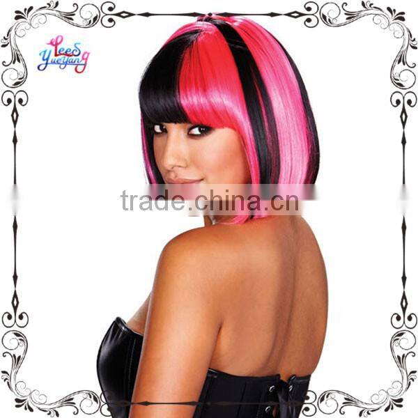 Chic black and pink bob style party wigs