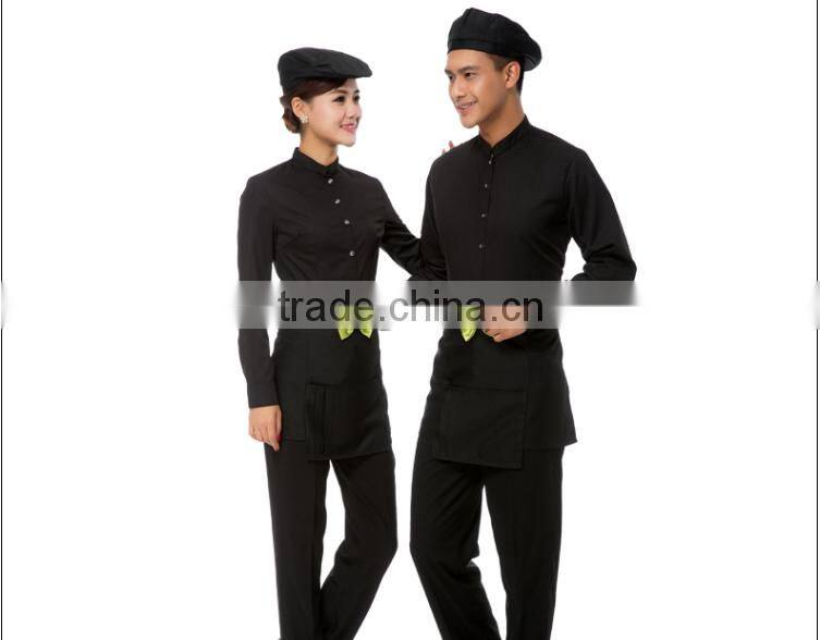 Hotel Chef Kitchen Bar Restaurant Waiter and waitress dark green shirts and black pants Work Uniform