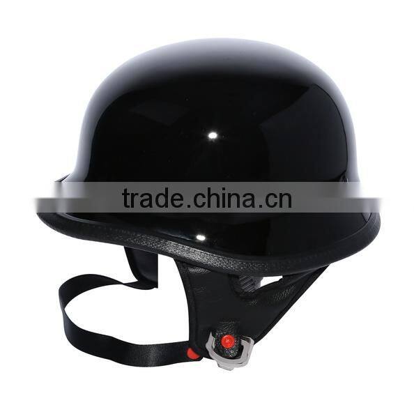 Motorcycle Biker WWII Style DOT Black Leather German Motorcycle HALF Helmet w/Pilot Goggles