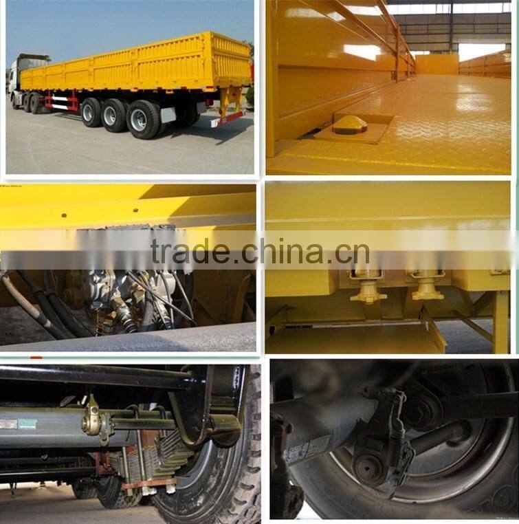 Heavy duty tri axle flatbed side wall open cargo semi truck trailer for sale draw bar trailer
