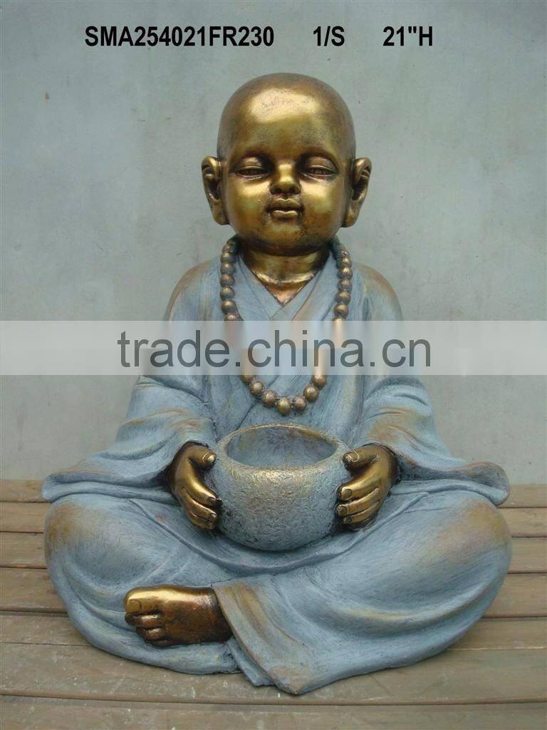 Fiberstone handmade sitting monk statue