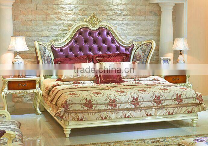 European Style Elegant Double Bed, Palace Princess Purple King Size Bed, Luxury Bedroom Furniture Set (BF01-ML028)