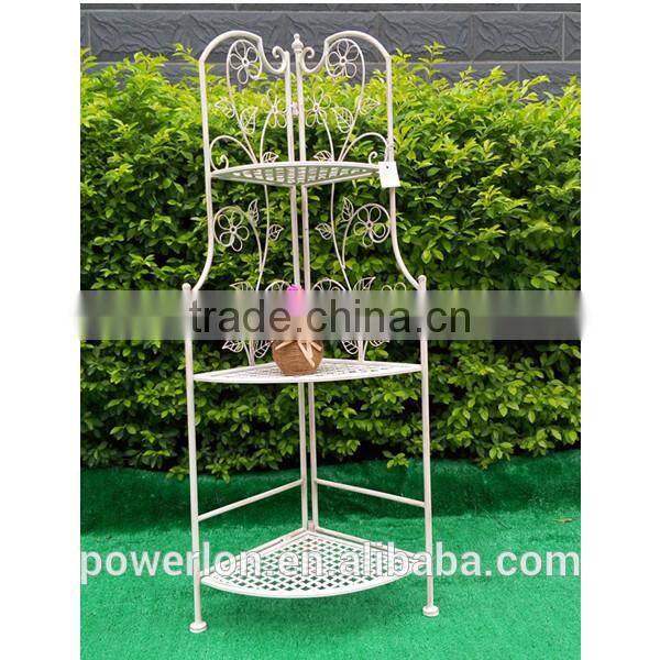 New folding 3-tier Antirust flower wrought iron corner shelf