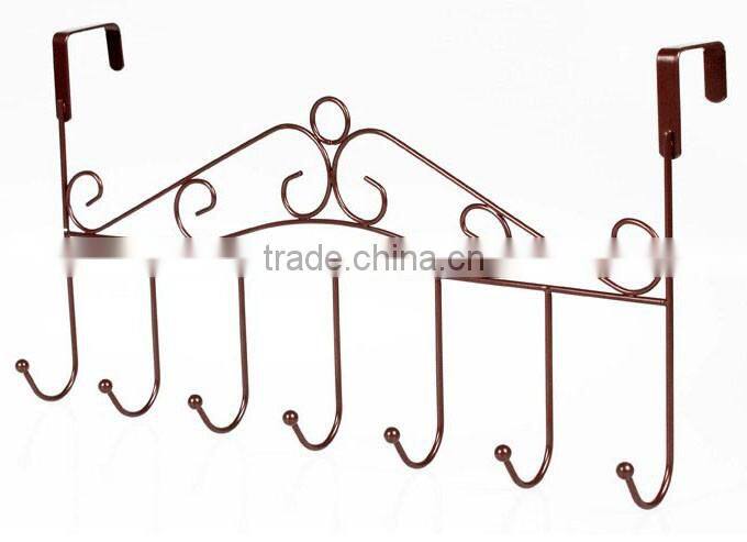 Over the Door Hanger Rack - Decorative Metal Hanger Holder for Home Office Use 7 Hooks Brown
