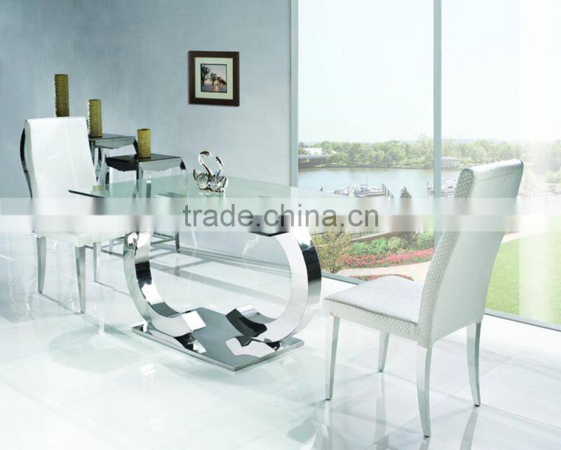 TH286-1Modern Stainless Steel Dining Table Chair/Glass Table Dining Room Furniture Sets