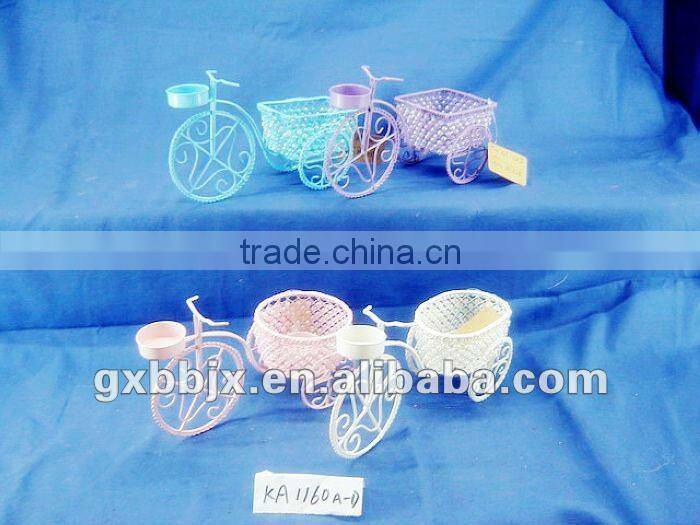 UNIQUE CRAFT!Wire Plastic beads round basket with bike collecting decor