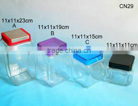 4 sizes square glass jars with color plastic lid