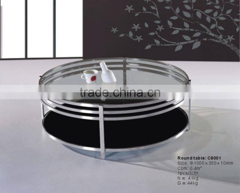 C8006 stainless steel legs tempered glass round coffee table