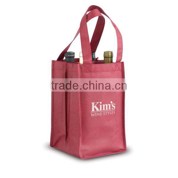 High Quality Non-Woven 4-Bottle Wine Tote