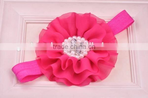 chiffon flower headband with pearl beads center for kids hair accessories