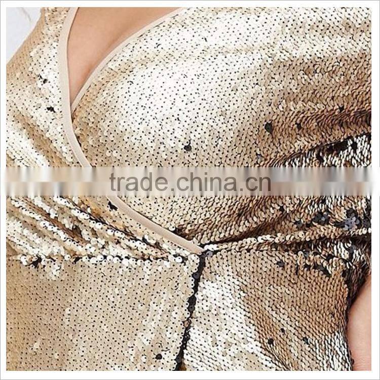 The gold Irregular plus size sequin dress short sleeves dress for ladies
