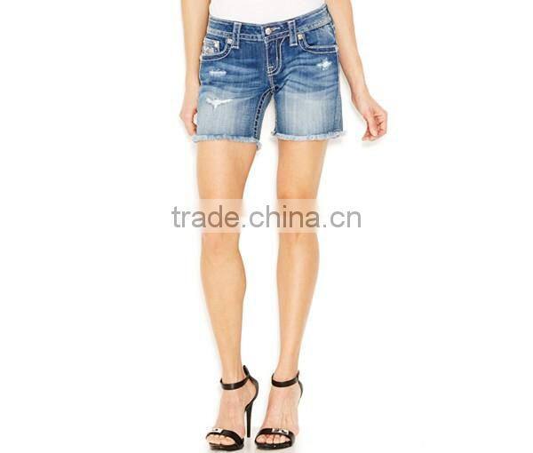 Knee-Length Denim Shorts, Blow Out Wash