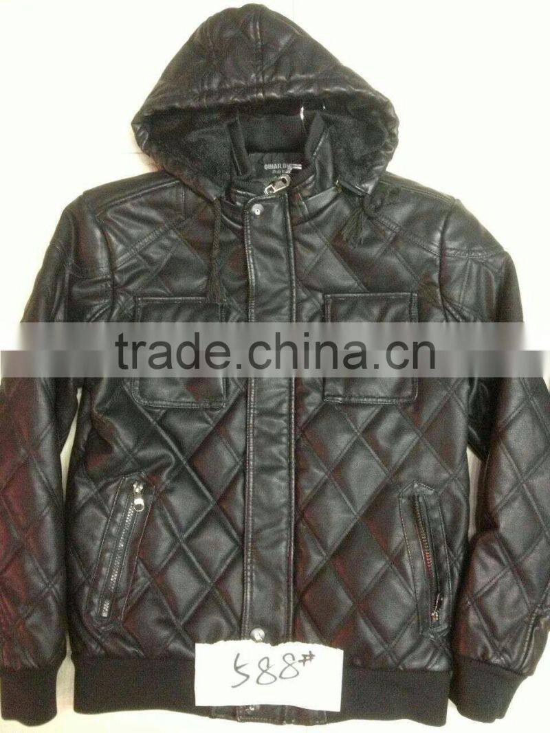 NEWEST TOP FASHION MEN WINTER PU JACKET WITH HOOD