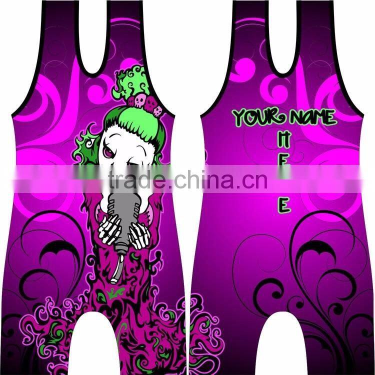 Custom Neon Bright pink color sublimation colorful women wrestling singlet on sale