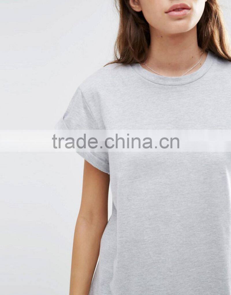 Manufactory Custom Logo Print Longline Short Sleeve Women T Shirt