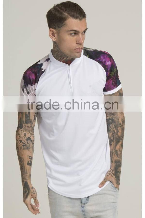 2016 Fashion Design Mens Baseball Jersey with Sublimation Printed Sleeves 100% Polyester Curved Hem 1/4 Zipper Baseball T Shirt