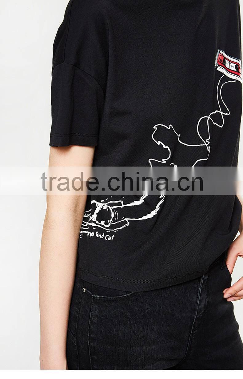 Fashion Slogan Print Logo Short Sleeve Crop Ladies Cropped T-Shirt Top women clothing 2017