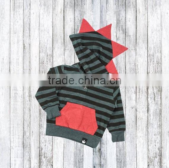 Long Sleeve Charcoal And Black Stripe Baby Children's Dino Hoodie