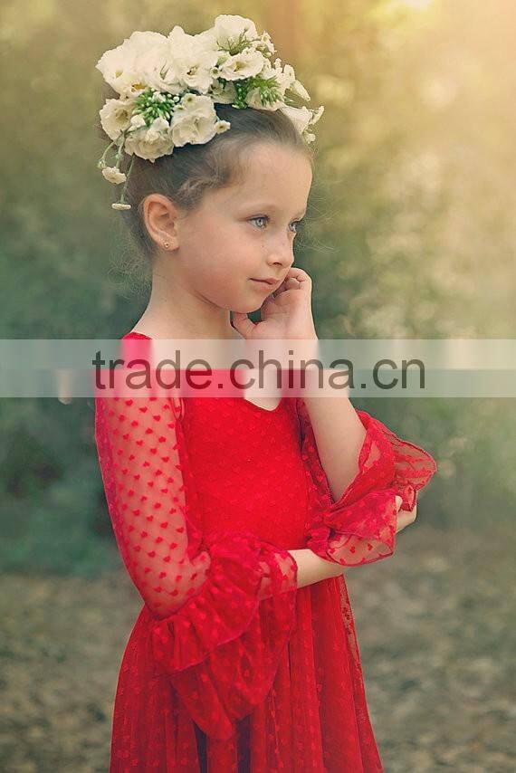 Little Girls Boutique Girls Red Lace Christmas Dress Twirl Spring Holiday Princess Dress Ruffle Sleeve Dresses