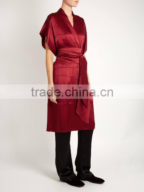 Customize ladies luxury silk robe, short sleeve dressing gown, wrapped robe, wedding robe, special bridemaids robe