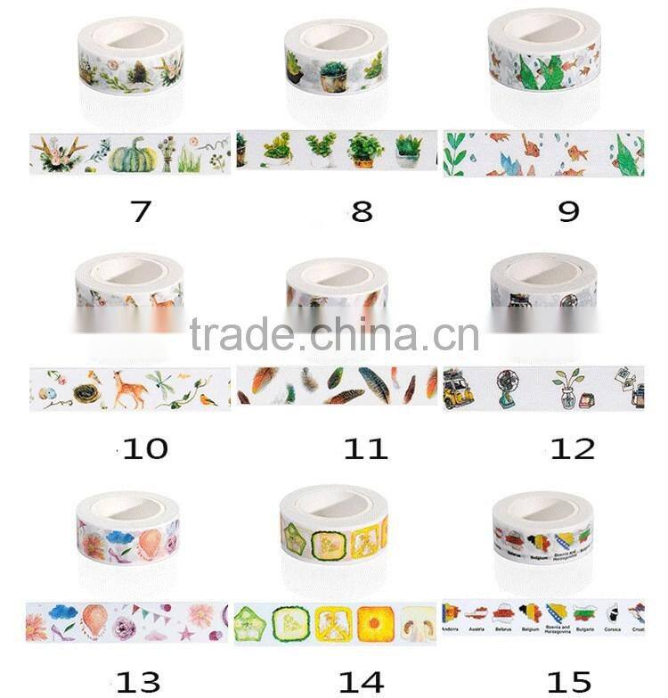 colors 1.5cm*10m washi tape flowers/cartoon figure/animal shape pattern paper tape decorative tape