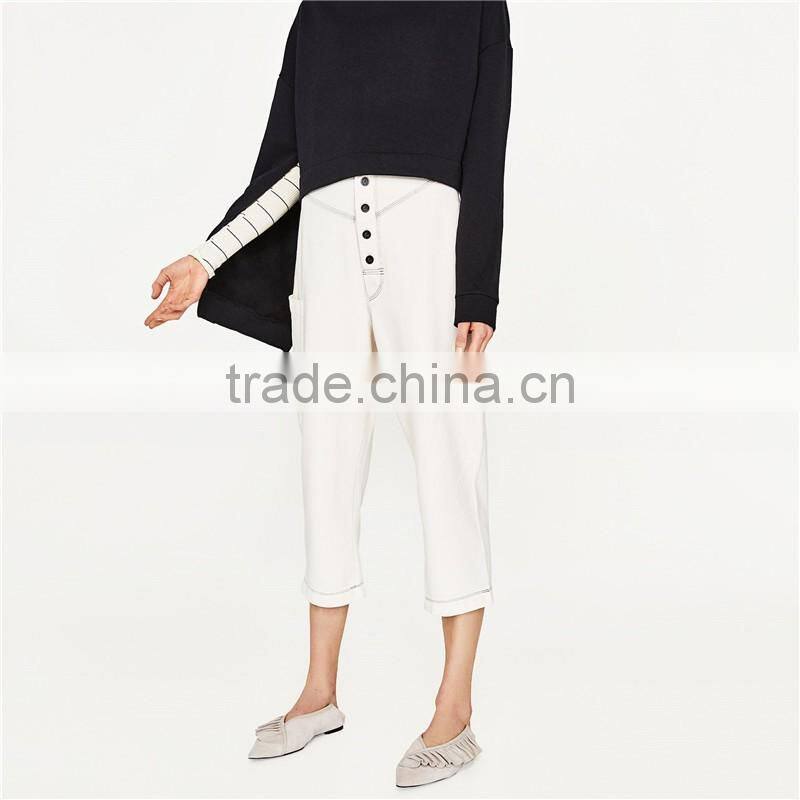 Peg-leg Trousers Cotton White Pants for Women