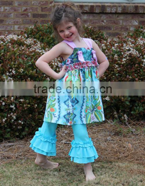 Wholesale Children's Clothes Girl Boutique Clothing Summer Outfit Baby Clothes Damask Ruffle Pants Set